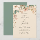 花の水彩ラスティックスクリプト結婚式招待状 招待状 (正面/裏面)