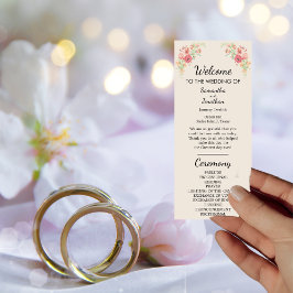 花の水彩リングや輪ベージュプログラムカード 招待状