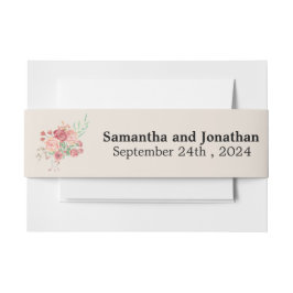 花の水彩リングや輪ベージュ結婚ズ 招待状ベリーバンド