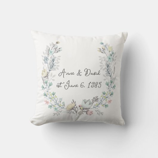 花の水彩リース クッション (正面)