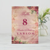 花の水彩ローズウェディングテーブルナンバー 招待状 (スタンド正面)