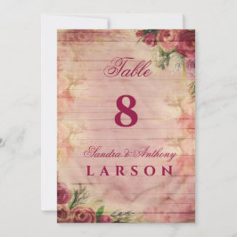 花の水彩ローズウェディングテーブルナンバー 招待状