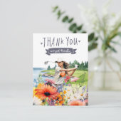 花の水彩付きゴルフサンキューカード ポストカード (スタンド正面)