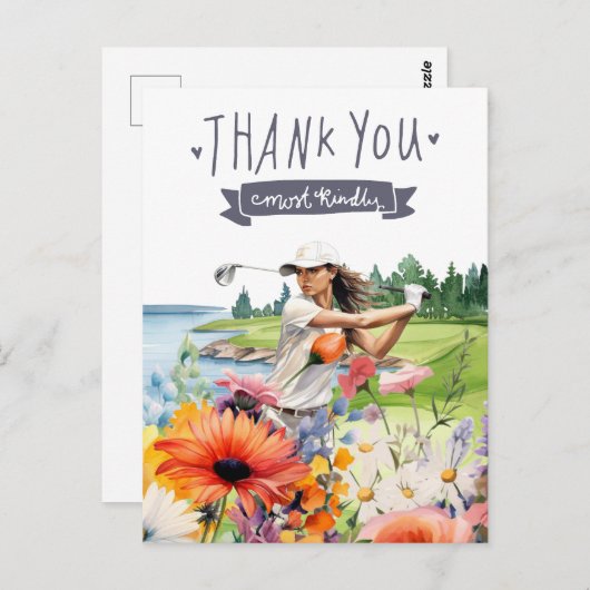 花の水彩付きゴルフサンキューカード ポストカード (正面/裏面)
