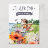花の水彩付きゴルフサンキューカード ポストカード (正面)