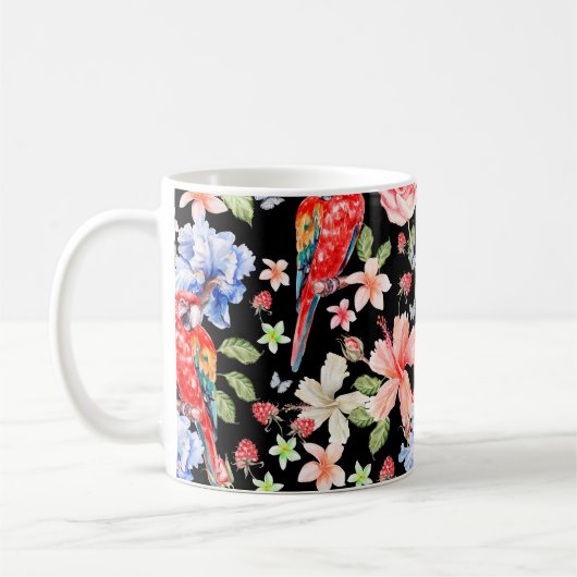 花の水彩模様バラ、虹彩、日紅 コーヒーマグカップ (左)