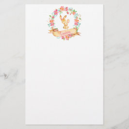 花の水彩画のお母さんおよび女の赤ちゃんのバニーのシャワー 便箋
