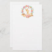 花の水彩画のお母さんおよび女の赤ちゃんのバニーのシャワー 便箋 (正面/裏面)