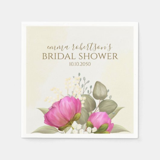 花の水彩画のグリーン ピオニー ブライダルシャワー スタンダードカクテルナプキン (正面)