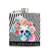 花の水彩画のスカルはとの縞で飾ります フラスク (正面)