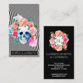 花の水彩画のスカルはとの縞で飾ります 名刺 (正面/裏面)