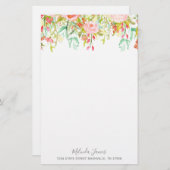 花の水彩画のバラのパーソナライズな文房具 便箋 (正面/裏面)