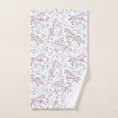 花の水彩画のユニコーンパターン バスタオルセット (ハンドタオル)