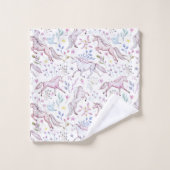 花の水彩画のユニコーンパターン バスタオルセット (ウォッシュタオル)