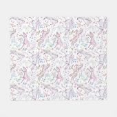 花の水彩画のユニコーンパターン フリースブランケット (正面(横))