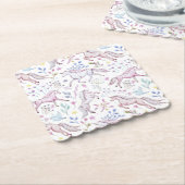 花の水彩画のユニコーンパターン ペーパーコースター (アングル)