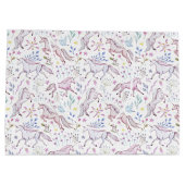 花の水彩画のユニコーンパターン ラージペーパーバッグ (裏面)