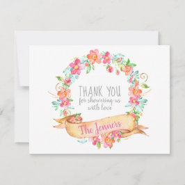 花の水彩画のリースのシャワーはノート感謝していしています サンキューカード