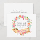 花の水彩画のリースのシャワーはノート感謝していしています サンキューカード (正面/裏面)