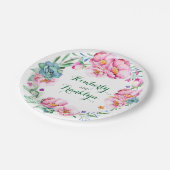花の水彩画のリースのピンクのsucculentsのboho ペーパープレート (アングル)