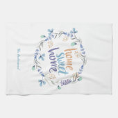 花の水彩画のリースの家の菓子の家 キッチンタオル (横)