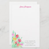 花の水彩画の個人的な静止した 便箋 (正面/裏面)