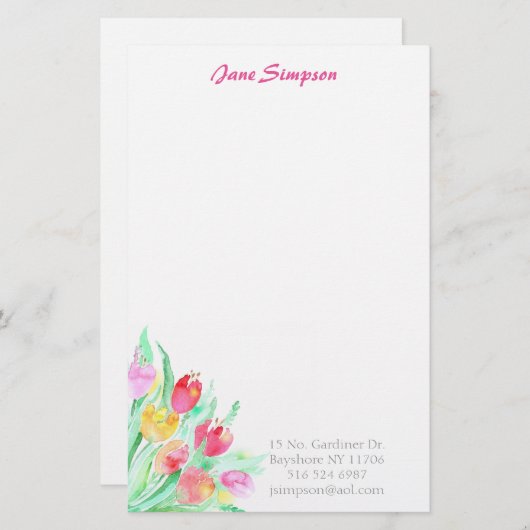 花の水彩画の個人的な静止した 便箋 (正面/裏面)