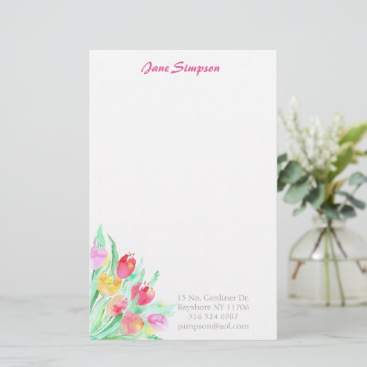 花の水彩画の個人的な静止した 便箋 (スタンド正面)