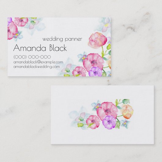花の水彩画の名刺 名刺 (正面/裏面)