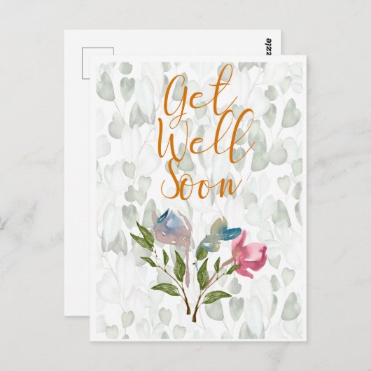 花の水彩画の回復おめでとうポストカード ポストカード (正面/裏面)