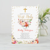花の水彩画の最初聖餐式の招待状 招待状 (スタンド正面)