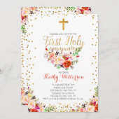 花の水彩画の最初聖餐式の招待状 招待状 (正面/裏面)