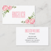 花の水彩画の粋なピンクのバラの花 名刺 (正面/裏面)