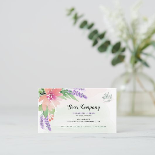 花の水彩画の精油 名刺 (スタンド正面)