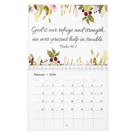 花の水彩画の聖書の詩のカレンダー カレンダー (2月 2026)