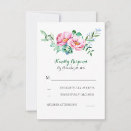 花の水彩画の花束の結婚式のrsvp 出欠カード