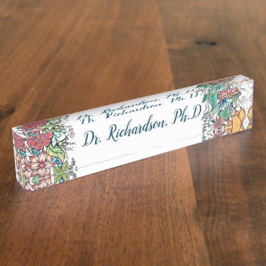 花の水彩画の芸術 デスクネームプレート (側面)
