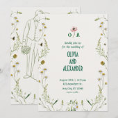 花の水彩画イラスト 結婚式招待状 招待状 (正面/裏面)