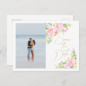 花の水彩画ウェディングフォト セーブ・ザ・デート インビテーションポストカード (正面/裏面)