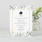 花の水彩画グリーン写真 卒業パーティー 招待状 (スタンド正面)