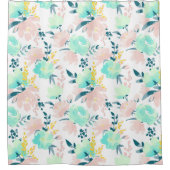 花の水彩画パターン シャワーカーテン (正面)