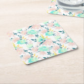 花の水彩画パターン スクエアペーパーコースター (アングル)