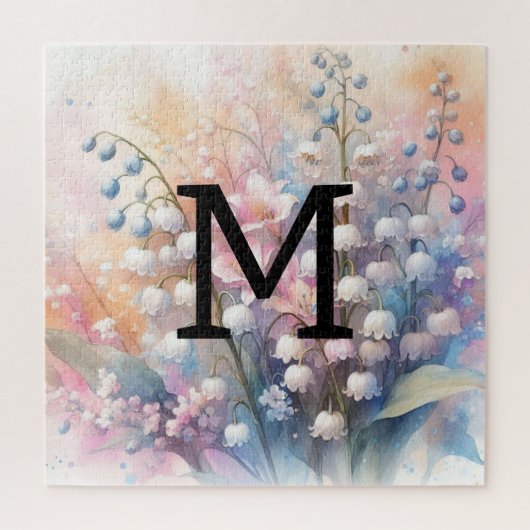 花の水彩画モノグラム　すずらん ジグソーパズル (縦)