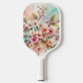 花の水彩画モノグラム ピンクの桜 ピックルボールラケット (裏面)