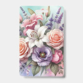 花の水彩画モノグラム ピンク 紫の花 バッジ (裏面)