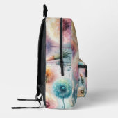 花の水彩画モノグラム ピンク 青 キンポウゲ プリントバックパック (左)