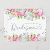 花の水彩画私の新婦付添人ですか。 インビテーションポストカード (正面/裏面)