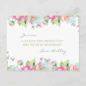 花の水彩画私の新婦付添人ですか。 インビテーションポストカード (裏面)