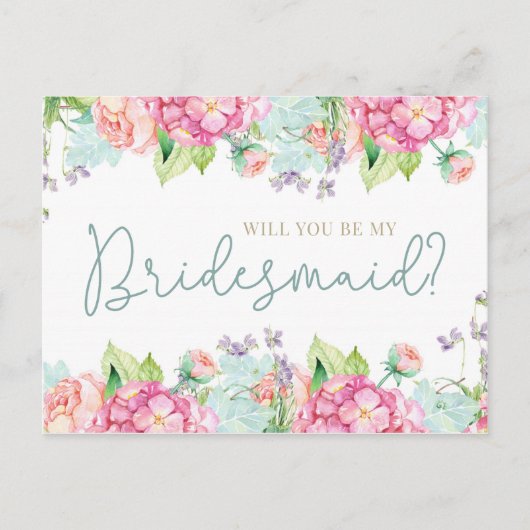 花の水彩画私の新婦付添人ですか。 インビテーションポストカード (正面)