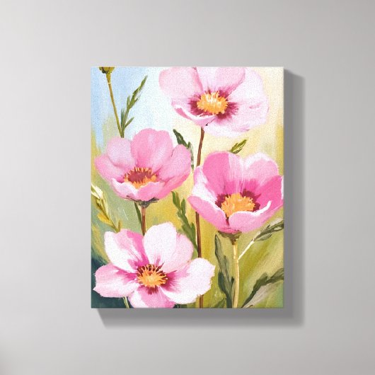 花の水彩画 | ピンクの花 キャンバスプリント (正面)
